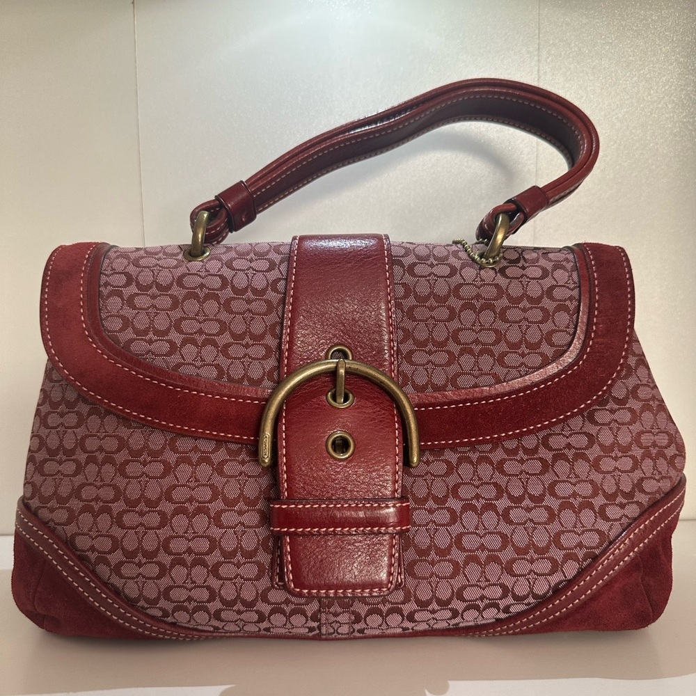 Vintage Coach 7078 Y2K Burgundy Jacquard Soho
Signature Satchel Handbag Suede